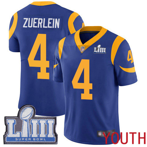 Los Angeles Rams Limited Royal Blue Youth Greg Zuerlein Alternate Jersey NFL Football #4 Super Bowl LIII Bound Vapor Untouchable->los angeles rams->NFL Jersey